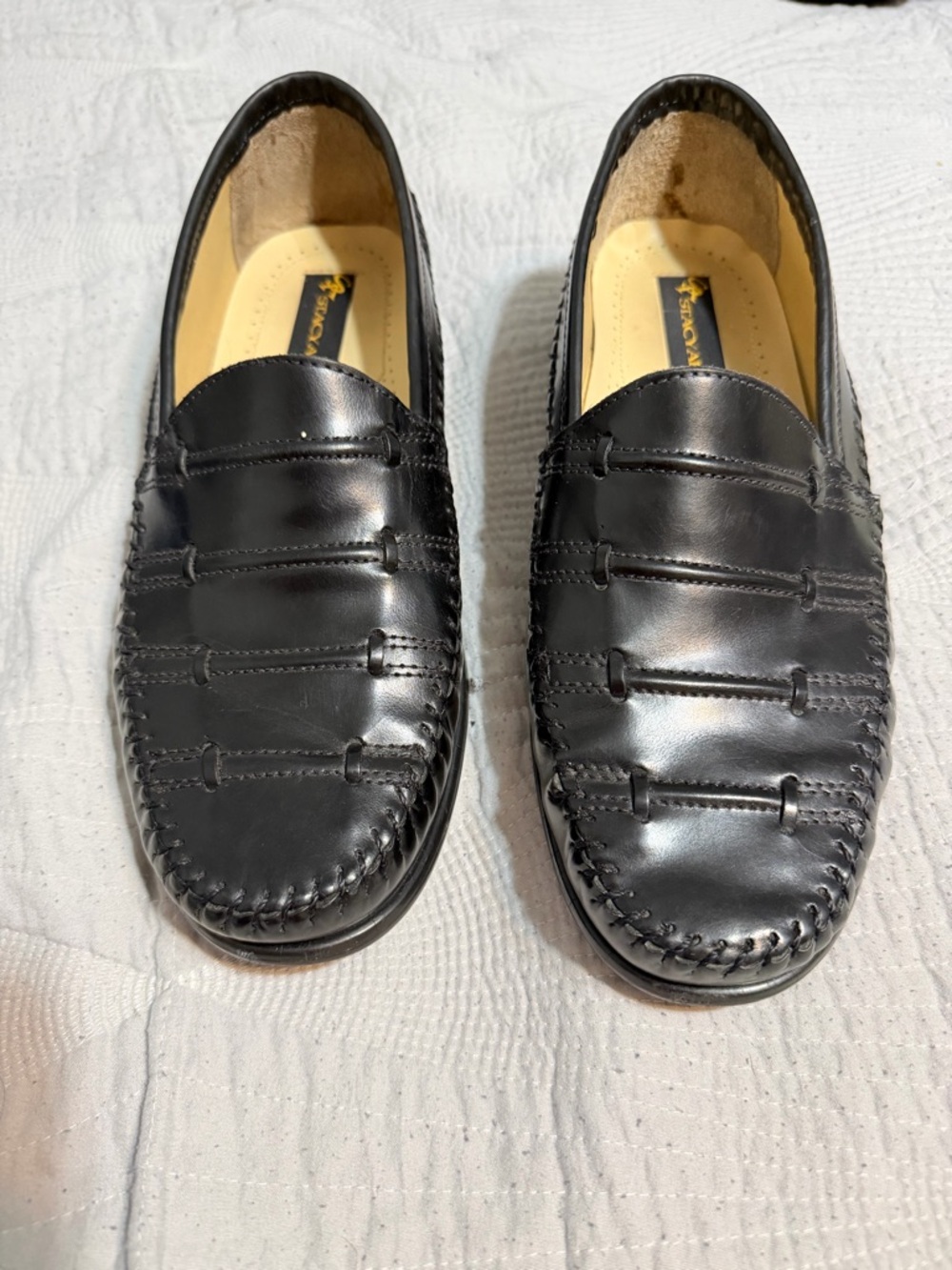 Stacy Adams Black Leather Slip-On Penny Loafers